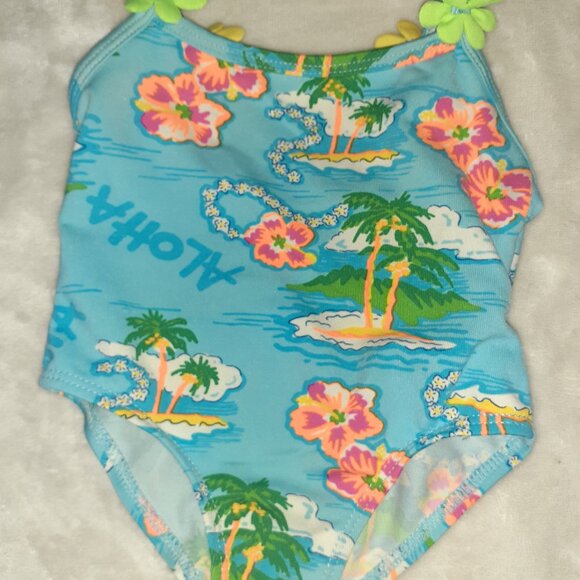 CIRCO 1 PC SWIMSUIT ALOHA HAWAIIAN FLORAL BEACH BATHING SUIT-GIRLS SIZE 12M - Picture 2 of 3
